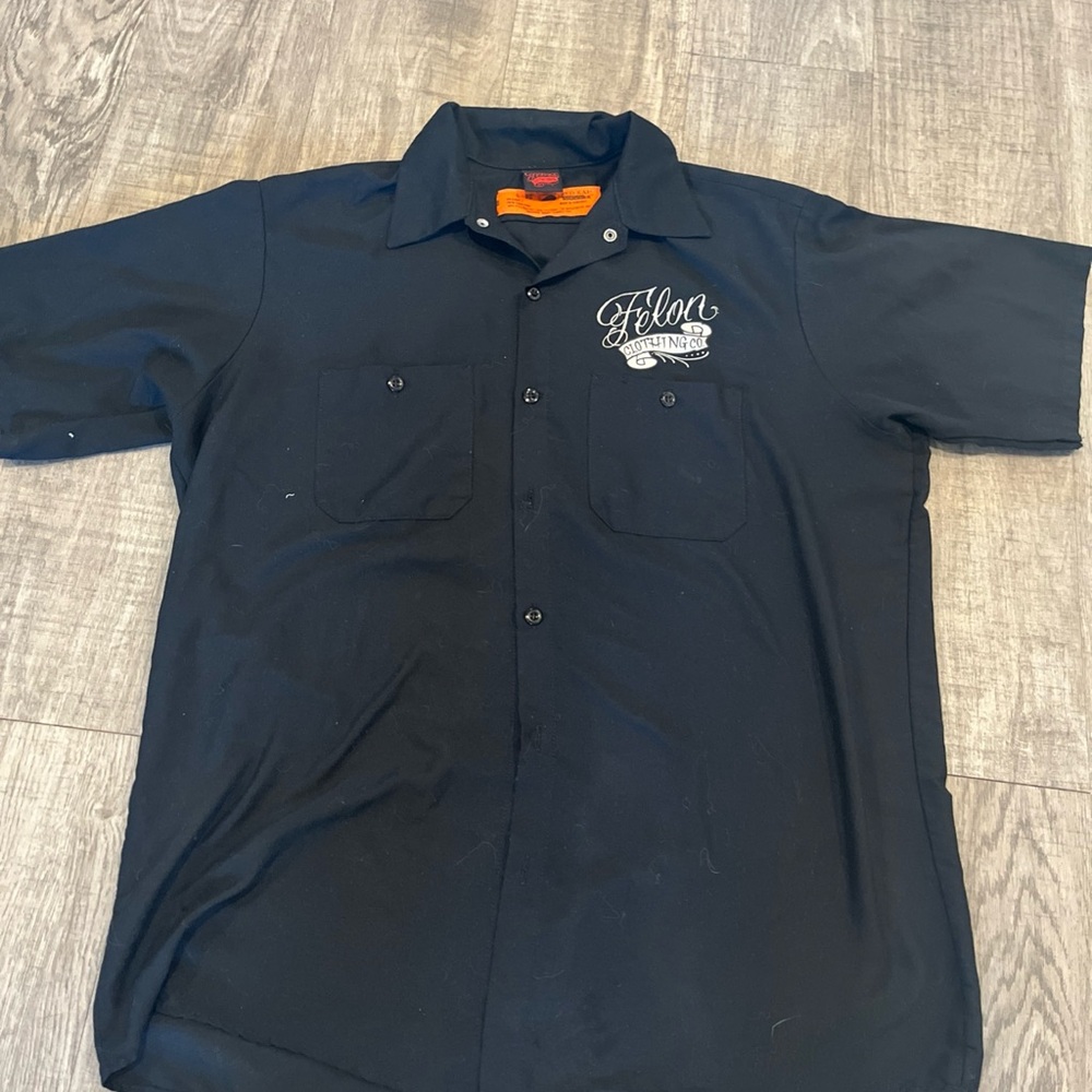 Felon Black Casual Button Down Shirt biker skull graphic L